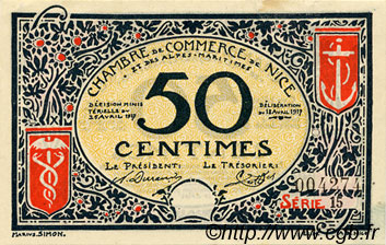 50 Centimes FRANCE Regionalismus und verschiedenen Nice 1917 JP.091.04 SS to VZ