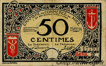 50 Centimes FRANCE régionalisme et divers Nice 1917 JP.091.04 TB