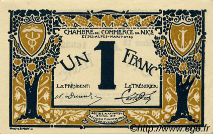 1 Franc FRANCE regionalism and various Nice 1917 JP.091.05 VF - XF