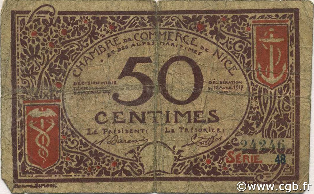 50 Centimes FRANCE régionalisme et divers Nice 1917 JP.091.06 TB