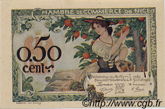 50 Centimes FRANCE Regionalismus und verschiedenen Nice 1920 JP.091.09 fST to ST