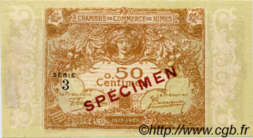 50 Centimes Spécimen FRANCE Regionalismus und verschiedenen Nîmes 1915 JP.092.02 fST to ST