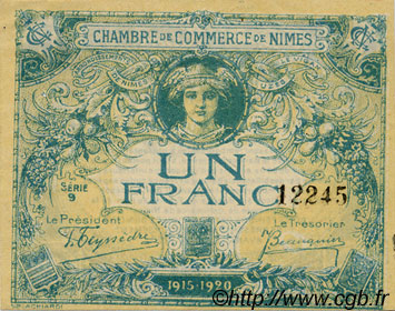 1 Franc FRANCE Regionalismus und verschiedenen Nîmes 1915 JP.092.06 SS to VZ