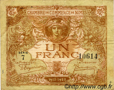 1 Franc FRANCE régionalisme et divers Nîmes 1915 JP.092.14 TB