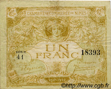 1 Franc FRANCE regionalismo y varios Nîmes 1917 JP.092.18 BC