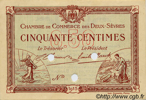 50 Centimes Spécimen FRANCE regionalism and miscellaneous Niort 1915 JP.093.02 VF - XF