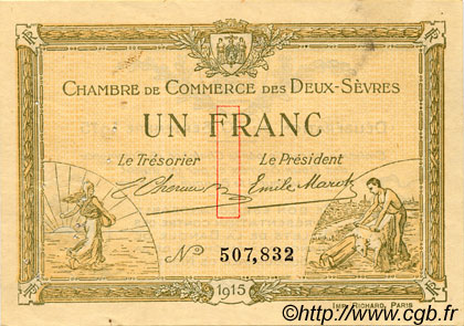 1 Franc FRANCE regionalismo y varios Niort 1915 JP.093.03 MBC a EBC