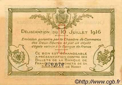 1 Franc FRANCE Regionalismus und verschiedenen Niort 1916 JP.093.08 SS to VZ