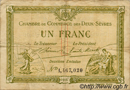 1 Franc FRANCE regionalism and various Niort 1916 JP.093.08 F