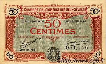 50 Centimes FRANCE regionalismo e varie Niort 1920 JP.093.10 BB to SPL