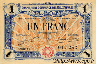 1 Franc FRANCE Regionalismus und verschiedenen Niort 1920 JP.093.11 SS to VZ