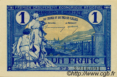 1 Franc FRANCE regionalismo e varie Nord et Pas-De-Calais 1918 JP.094.07 AU a FDC