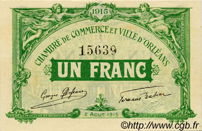 1 Franc FRANCE regionalismo y varios Orléans 1915 JP.095.06 SC a FDC