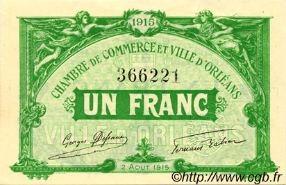 1 Franc FRANCE régionalisme et divers Orléans 1915 JP.095.06 TTB à SUP