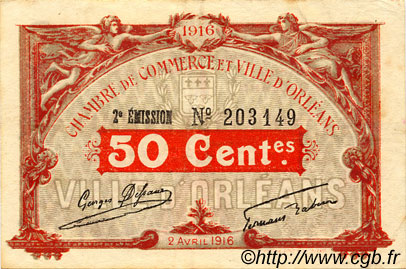 50 Centimes FRANCE régionalisme et divers Orléans 1916 JP.095.08 TTB à SUP