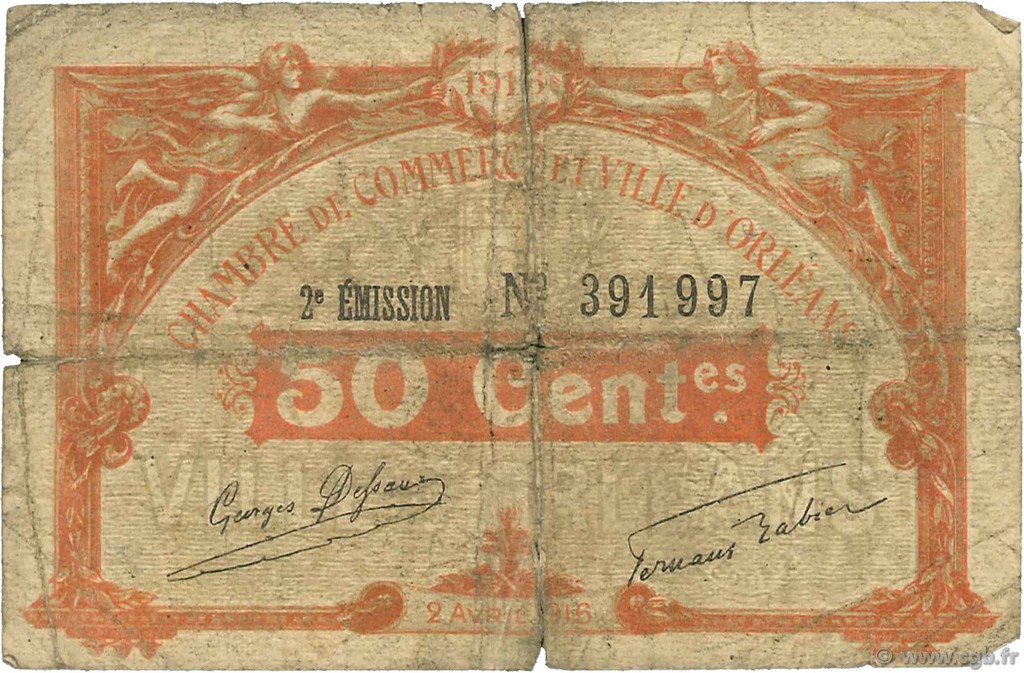 50 Centimes FRANCE Regionalismus und verschiedenen Orléans 1916 JP.095.08 S