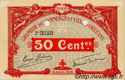 50 Centimes Spécimen FRANCE regionalismo y varios Orléans 1916 JP.095.10 SC a FDC