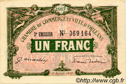 1 Franc FRANCE Regionalismus und verschiedenen Orléans 1917 JP.095.17 SS to VZ