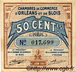50 Centimes FRANCE regionalismo y varios Orléans et Blois 1920 JP.096.01 MBC a EBC