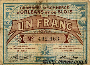 1 Franc FRANCE regionalismo e varie Orléans et Blois 1920 JP.096.03 MB