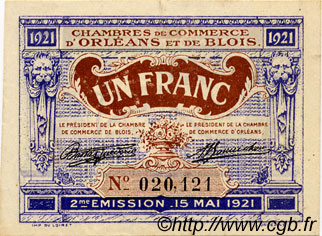 1 Franc FRANCE regionalismo e varie Orléans et Blois 1921 JP.096.07 BB to SPL
