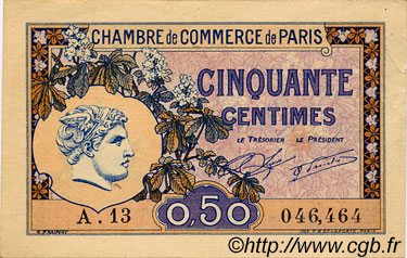 50 Centimes FRANCE regionalismo y varios Paris 1920 JP.097.31 MBC a EBC