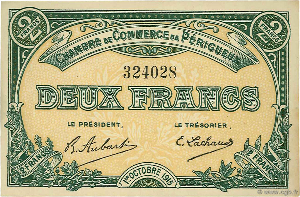 2 Francs FRANCE regionalismo y varios Périgueux 1915 JP.098.11 SC a FDC