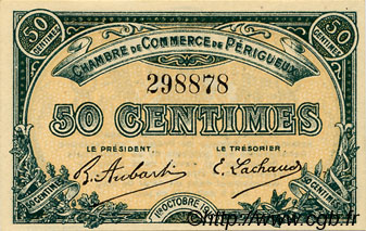 50 Centimes FRANCE regionalismo y varios Périgueux 1915 JP.098.12 SC a FDC
