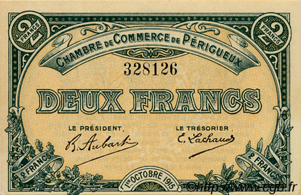 2 Francs FRANCE regionalismo e varie Périgueux 1915 JP.098.14 AU a FDC