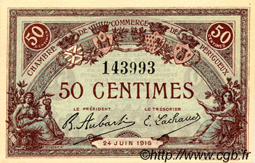 50 Centimes FRANCE regionalismo y varios Périgueux 1916 JP.098.16 SC a FDC