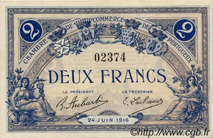 2 Francs FRANCE regionalismo y varios Périgueux 1916 JP.098.20 MBC a EBC