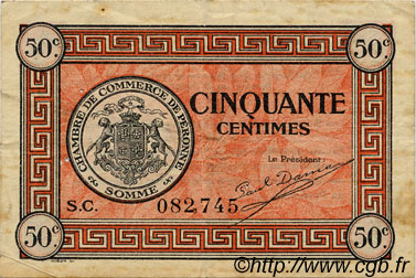 50 Centimes FRANCE Regionalismus und verschiedenen Péronne 1920 JP.099.01 S