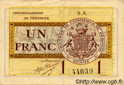 1 Franc FRANCE régionalisme et divers Péronne 1920 JP.099.02 TB