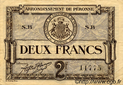2 Francs FRANCE regionalism and miscellaneous Péronne 1920 JP.099.03 VF - XF