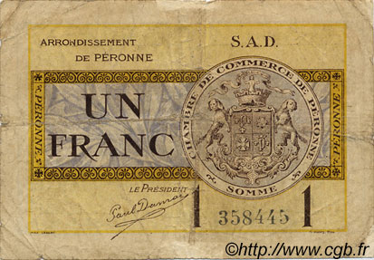 1 Franc FRANCE regionalism and various Péronne 1921 JP.099.04 F