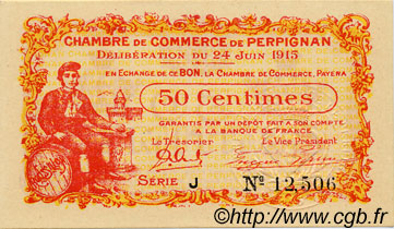 50 Centimes FRANCE regionalismo e varie Perpignan 1915 JP.100.05 AU a FDC