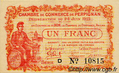 1 Franc FRANCE regionalism and miscellaneous Perpignan 1915 JP.100.07 AU+