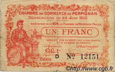 1 Franc FRANCE regionalism and various Perpignan 1915 JP.100.07 F