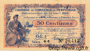 50 Centimes FRANCE Regionalismus und verschiedenen Perpignan 1915 JP.100.09 SS to VZ