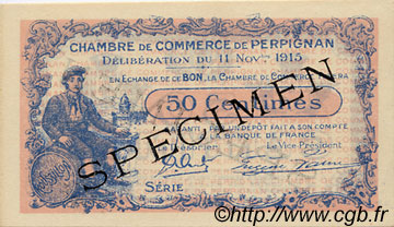 50 Centimes Spécimen FRANCE regionalismo y varios Perpignan 1915 JP.100.10 SC a FDC