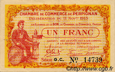 1 Franc FRANCE Regionalismus und verschiedenen Perpignan 1915 JP.100.12 SS to VZ