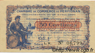 50 Centimes FRANCE regionalism and miscellaneous Perpignan 1916 JP.100.14 AU+