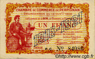 1 Franc FRANCE regionalismo e varie Perpignan 1916 JP.100.20 BB to SPL