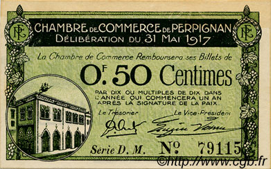 50 Centimes FRANCE regionalism and miscellaneous Perpignan 1917 JP.100.21 AU+