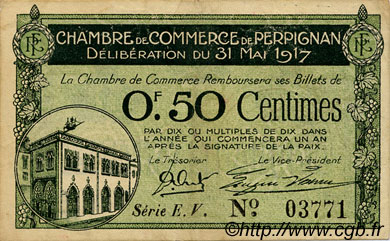 50 Centimes FRANCE regionalismo e varie Perpignan 1917 JP.100.21 MB