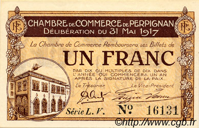 1 Franc FRANCE regionalism and miscellaneous Perpignan 1917 JP.100.23 VF - XF