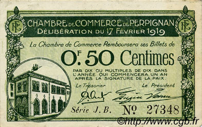 50 Centimes FRANCE regionalism and miscellaneous Perpignan 1919 JP.100.25 VF - XF