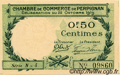 50 Centimes FRANCE regionalismo e varie Perpignan 1919 JP.100.27 BB to SPL