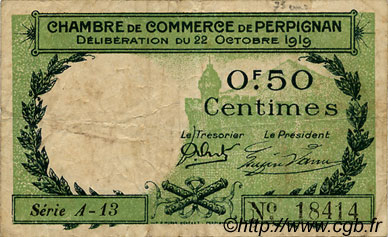 50 Centimes FRANCE Regionalismus und verschiedenen Perpignan 1919 JP.100.27 S