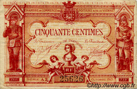 50 Centimes FRANCE regionalismo y varios Poitiers 1917 JP.101.08 BC